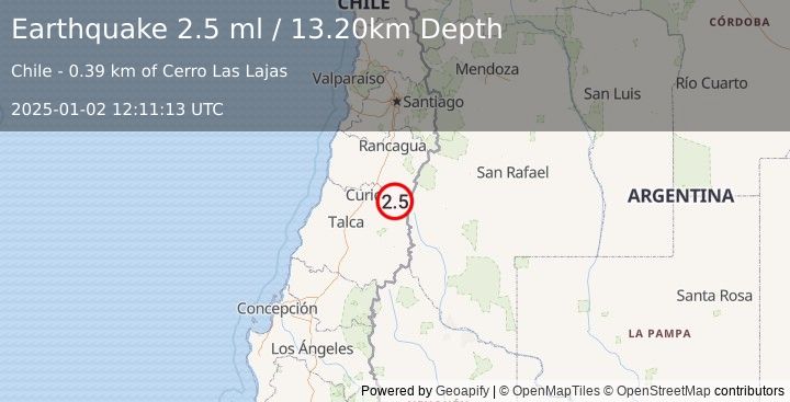 Earthquake MAULE, CHILE (2.5 ml) (2025-01-02 12:11:13 UTC)