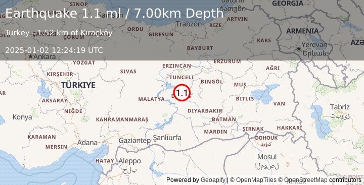 Earthquake EASTERN TURKEY (1.1 ml) (2025-01-02 12:24:19 UTC)