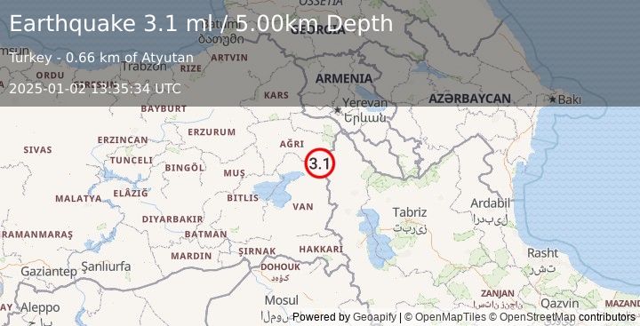 Earthquake TURKEY-IRAN BORDER REGION (3.1 ml) (2025-01-02 13:35:34 UTC)