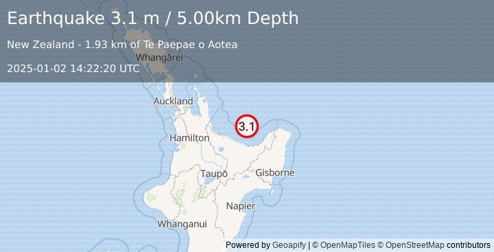 Earthquake OFF E. COAST OF N. ISLAND, N.Z. (3.1 m) (2025-01-02 14:22:20 UTC)