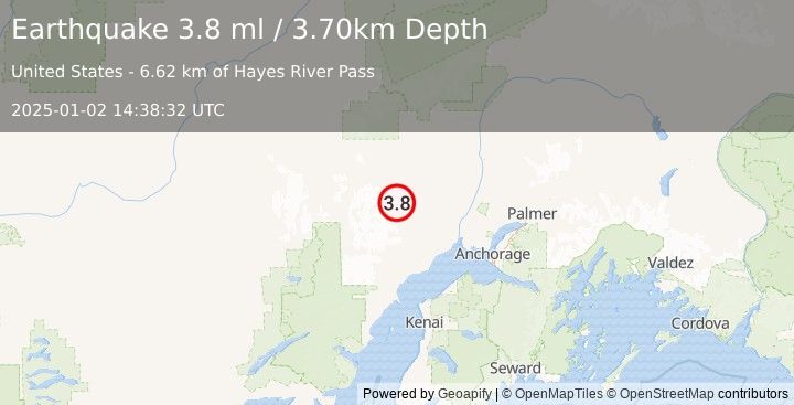 Earthquake SOUTHERN ALASKA (3.8 ml) (2025-01-02 14:38:32 UTC)