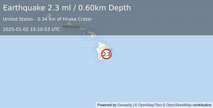 Earthquake ISLAND OF HAWAII, HAWAII (2.3 ml) (2025-01-02 15:10:53 UTC)