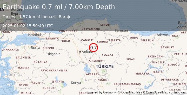 Earthquake CENTRAL TURKEY (0.7 ml) (2025-01-02 15:50:49 UTC)