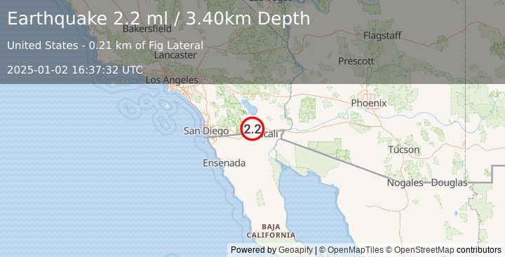 Earthquake SOUTHERN CALIFORNIA (2.2 ml) (2025-01-02 16:37:32 UTC)