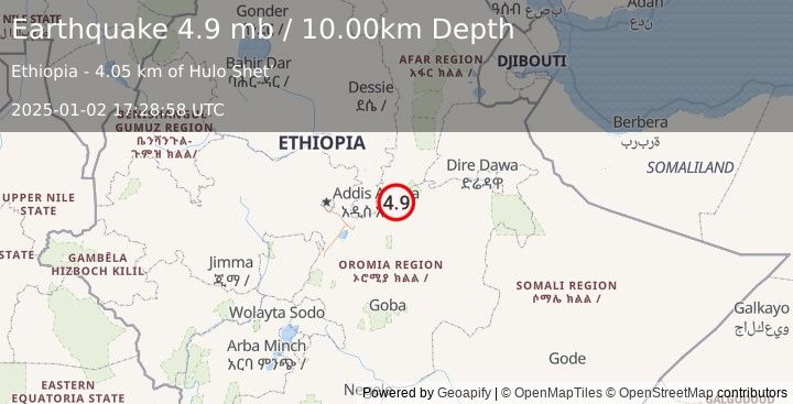 Earthquake ETHIOPIA (4.9 mb) (2025-01-02 17:28:58 UTC)