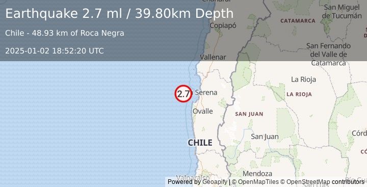 Earthquake OFFSHORE COQUIMBO, CHILE (2.7 ml) (2025-01-02 18:52:20 UTC)