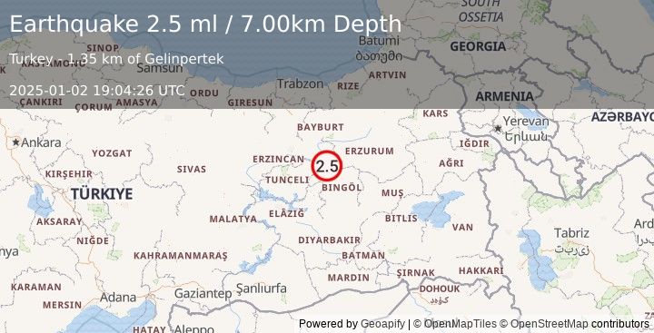 Earthquake EASTERN TURKEY (2.5 ml) (2025-01-02 19:04:26 UTC)