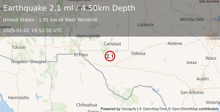 Earthquake WESTERN TEXAS (2.1 ml) (2025-01-02 19:52:30 UTC)