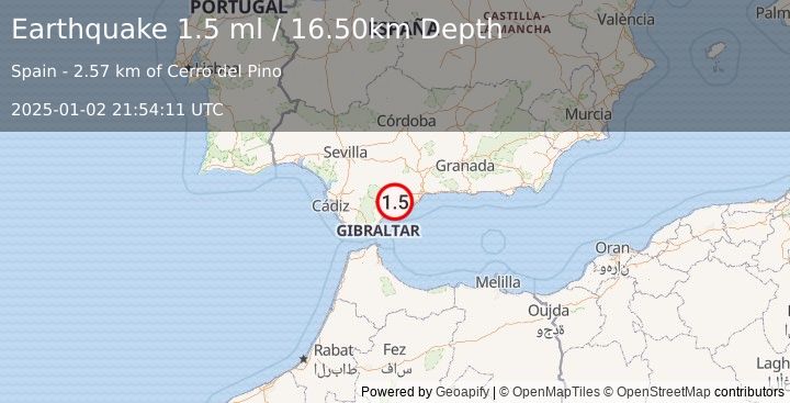 Earthquake STRAIT OF GIBRALTAR (1.5 ml) (2025-01-02 21:54:11 UTC)