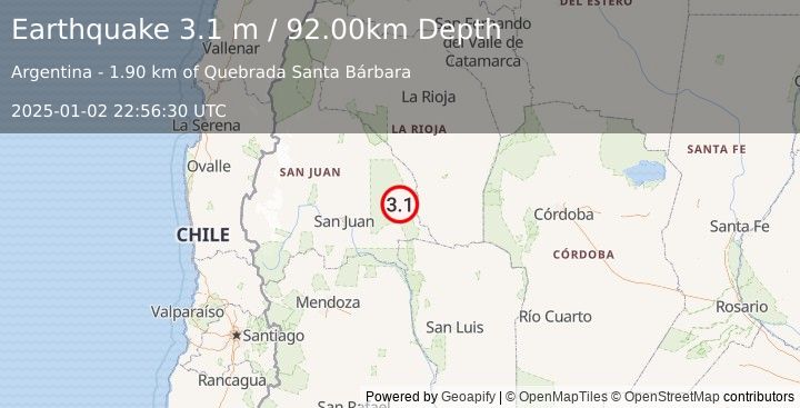 Earthquake SAN JUAN, ARGENTINA (3.1 m) (2025-01-02 22:56:30 UTC)