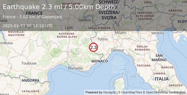 Earthquake FRANCE (2.3 ml) (2025-01-03 00:13:10 UTC)