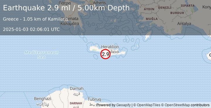 Earthquake CRETE, GREECE (2.7 ml) (2025-01-03 02:06:00 UTC)