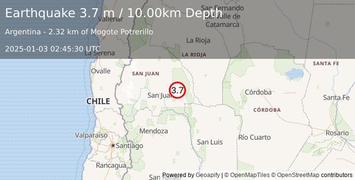 Earthquake SAN JUAN, ARGENTINA (3.7 m) (2025-01-03 02:45:30 UTC)