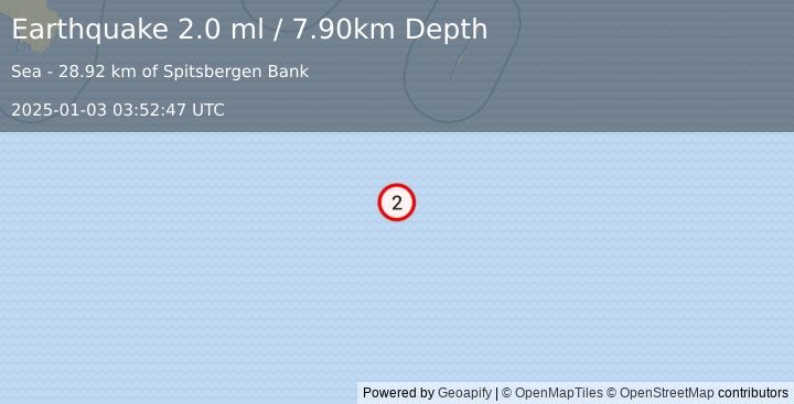 Earthquake SVALBARD REGION (2.0 ml) (2025-01-03 03:52:47 UTC)