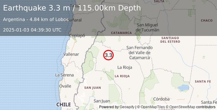 Earthquake LA RIOJA, ARGENTINA (3.3 m) (2025-01-03 04:39:30 UTC)