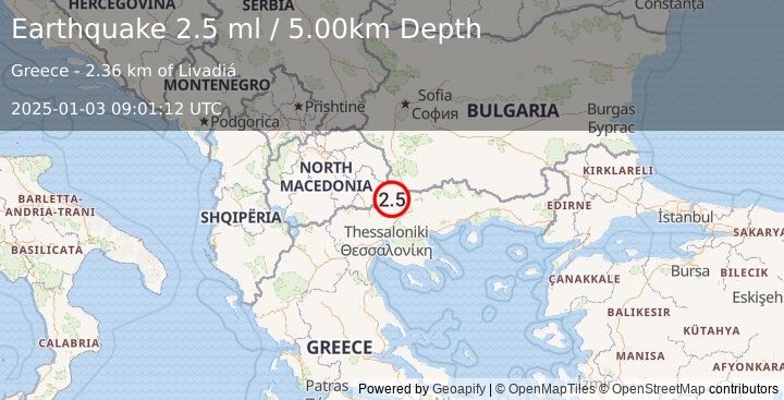 Earthquake GREECE (2.3 ml) (2025-01-03 09:01:11 UTC)