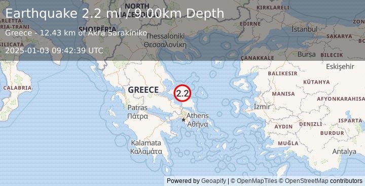 Earthquake GREECE (2.2 ml) (2025-01-03 09:42:39 UTC)