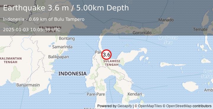 Earthquake SULAWESI, INDONESIA (3.6 m) (2025-01-03 10:05:38 UTC)