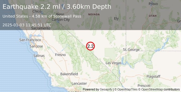 Earthquake NEVADA (2.2 ml) (2025-01-03 11:46:01 UTC)