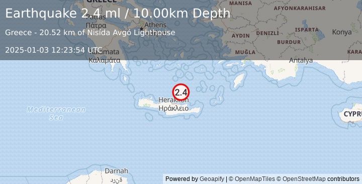 Earthquake CRETE, GREECE (2.4 ml) (2025-01-03 12:23:54 UTC)