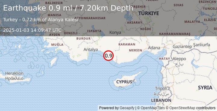 Earthquake CENTRAL TURKEY (0.9 ml) (2025-01-03 14:09:47 UTC)