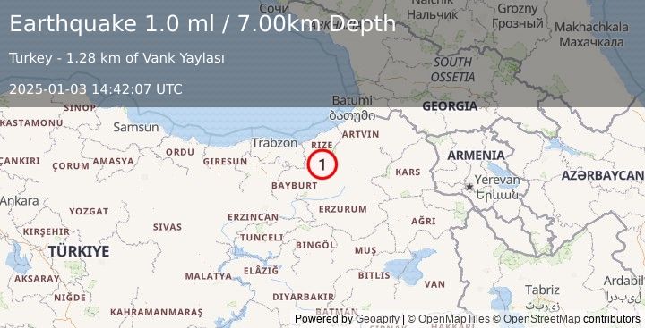 Earthquake EASTERN TURKEY (1.0 ml) (2025-01-03 14:42:07 UTC)