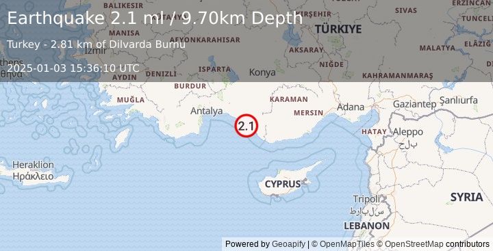 Earthquake WESTERN TURKEY (1.9 ml) (2025-01-03 15:36:11 UTC)