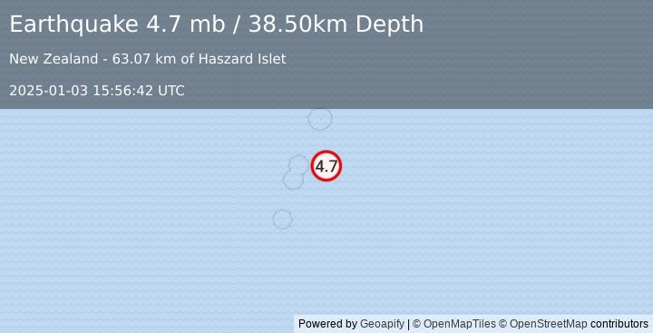 Earthquake KERMADEC ISLANDS, NEW ZEALAND (4.7 mb) (2025-01-03 15:56:42 UTC)