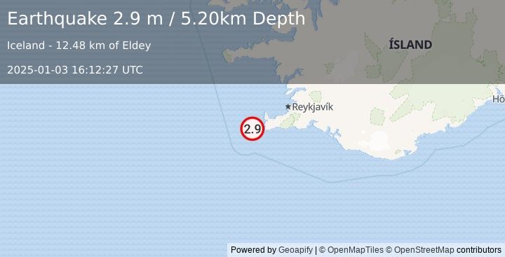 Earthquake ICELAND REGION (2.9 m) (2025-01-03 16:12:27 UTC)