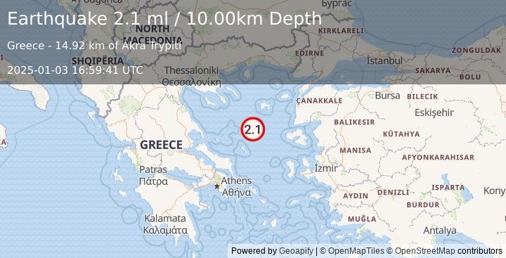 Earthquake AEGEAN SEA (2.1 ml) (2025-01-03 16:59:41 UTC)