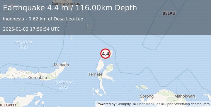 Earthquake HALMAHERA, INDONESIA (4.4 m) (2025-01-03 17:59:54 UTC)