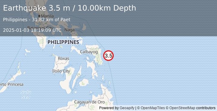 Earthquake PHILIPPINE ISLANDS REGION (3.5 m) (2025-01-03 18:19:09 UTC)