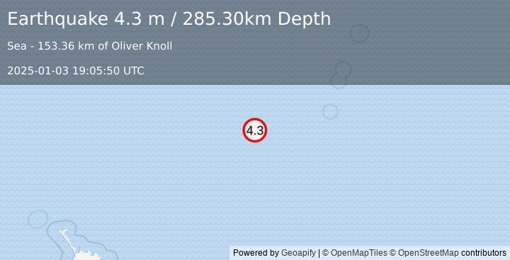 Earthquake KERMADEC ISLANDS REGION (4.3 m) (2025-01-03 19:05:50 UTC)