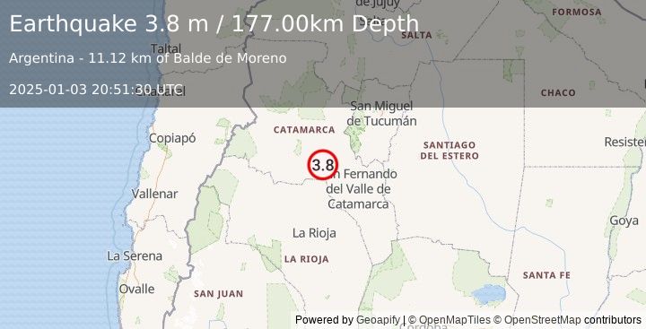 Earthquake CATAMARCA, ARGENTINA (3.8 m) (2025-01-03 20:51:30 UTC)