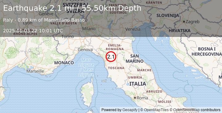 Earthquake NORTHERN ITALY (2.1 ml) (2025-01-03 22:10:01 UTC)