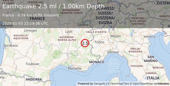 Earthquake FRANCE (2.5 ml) (2025-01-03 22:19:36 UTC)