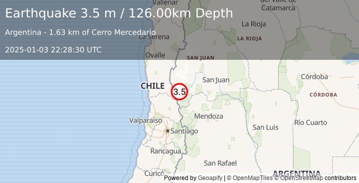 Earthquake COQUIMBO, CHILE (3.5 m) (2025-01-03 22:28:42 UTC)