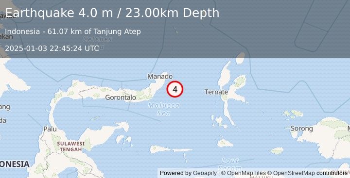 Earthquake MOLUCCA SEA (4.0 m) (2025-01-03 22:45:24 UTC)