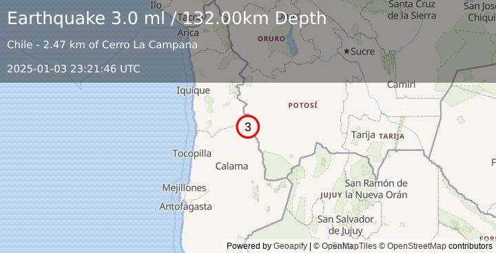 Earthquake ANTOFAGASTA, CHILE (3.0 ml) (2025-01-03 23:21:46 UTC)