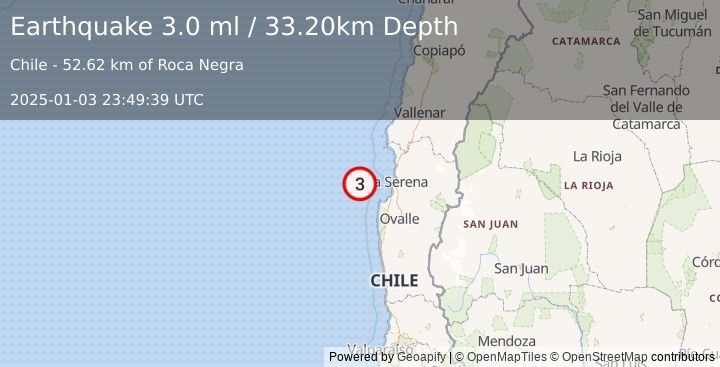 Earthquake OFFSHORE COQUIMBO, CHILE (3.0 ml) (2025-01-03 23:49:39 UTC)