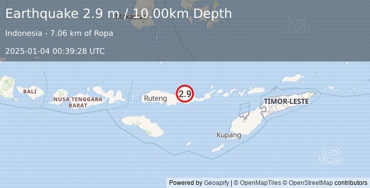 Earthquake FLORES REGION, INDONESIA (2.9 m) (2025-01-04 00:39:28 UTC)