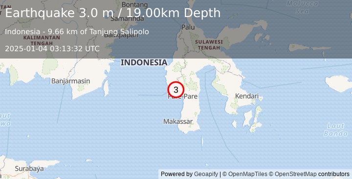 Earthquake SULAWESI, INDONESIA (3.0 m) (2025-01-04 03:13:32 UTC)