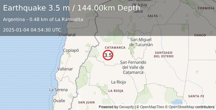 Earthquake CATAMARCA, ARGENTINA (3.5 m) (2025-01-04 04:54:30 UTC)