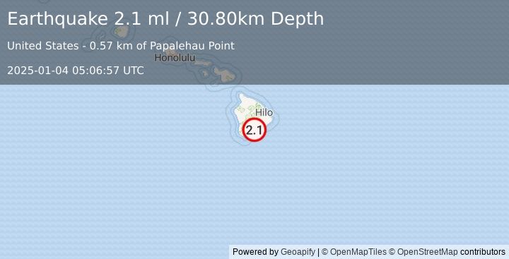 Earthquake ISLAND OF HAWAII, HAWAII (2.1 ml) (2025-01-04 05:06:57 UTC)