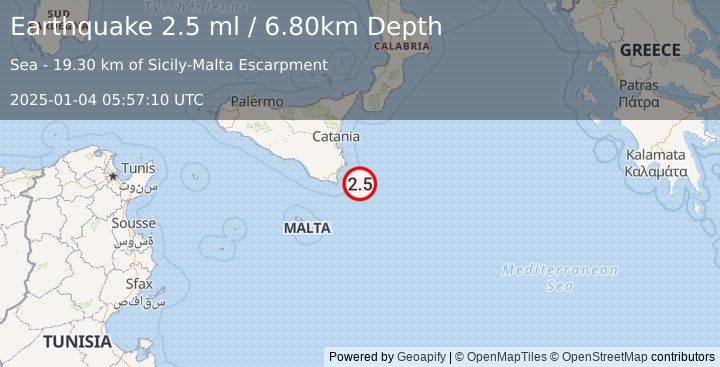 Earthquake SICILY, ITALY (2.5 ml) (2025-01-04 05:57:10 UTC)