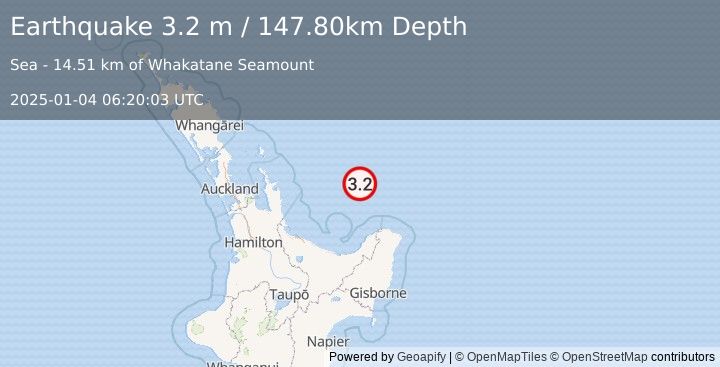 Earthquake OFF E. COAST OF N. ISLAND, N.Z. (3.2 m) (2025-01-04 06:20:03 UTC)