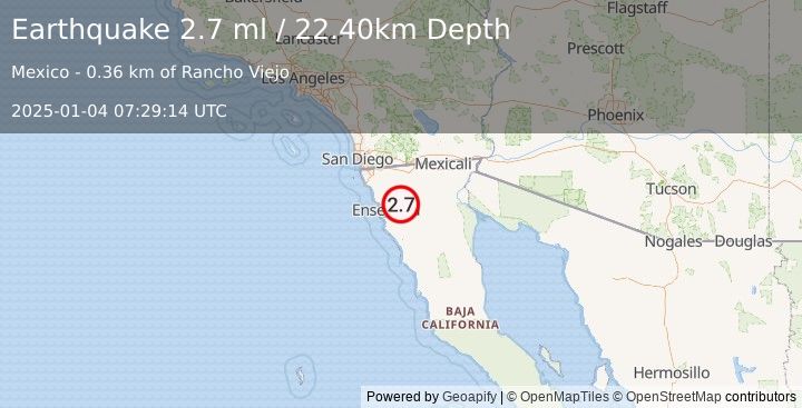 Earthquake BAJA CALIFORNIA, MEXICO (2.7 ml) (2025-01-04 07:29:14 UTC)