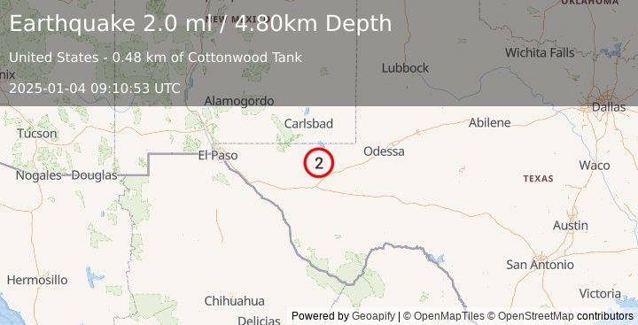 Earthquake WESTERN TEXAS (2.0 ml) (2025-01-04 09:10:53 UTC)