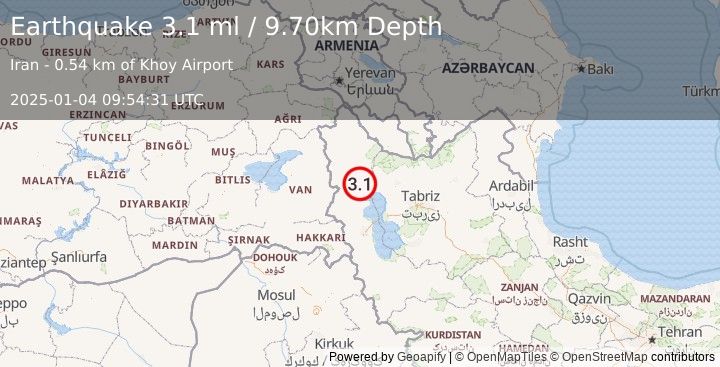 Earthquake TURKEY-IRAN BORDER REGION (3.1 ml) (2025-01-04 09:54:31 UTC)