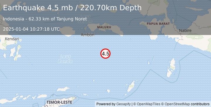 Earthquake BANDA SEA (4.5 mb) (2025-01-04 10:27:18 UTC)